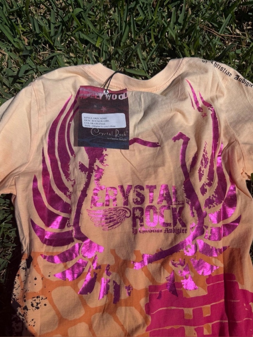 Crystal Rock by Christian Audigier Rocker Girl Graphic Rhinestone Tee Size M- S - Picture 7 of 9